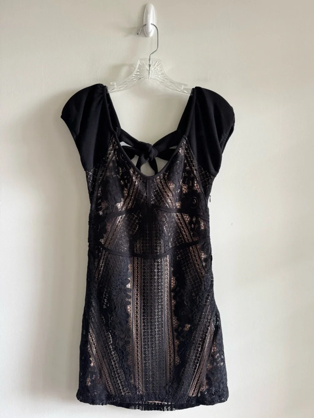 NWOT Free People Black Lace Mini Dress with Nude Lining